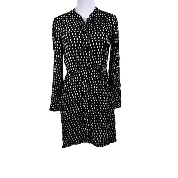 MADEWELL Black Paintdot Shirt Dress Button Front Above Knee Long Sleeves XS - Picture 1 of 13